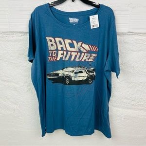 NWT BACK TO THE FUTURE blue car movie short sleeve cotton shirt size 1X & 2X